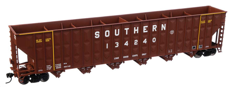 73'3" Greenville 7,000 Cubic Foot Wood Chip Hopper - Ready to Run -- Southern Railway #134240 (brown, white; large name & number)-1