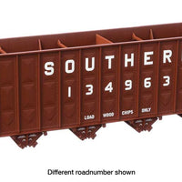 73'3" Greenville 7,000 Cubic Foot Wood Chip Hopper - Ready to Run -- Southern Railway #134240 (brown, white; large name & number)