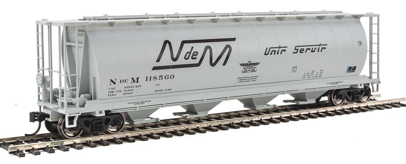 59' Cylindrical Hopper, Trough Hatches - Ready to Run -- National Railways of Mexico NdeM #118560 (gray, black script lettering)-1