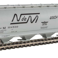 59' Cylindrical Hopper, Trough Hatches - Ready to Run -- National Railways of Mexico NdeM #118560 (gray, black script lettering)