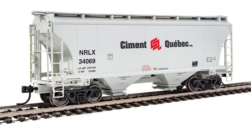 39' Trinity 3281 2-Bay Covered Hopper - Ready-to-Run -- NorRail Ciment Quebec Inc. NRLX #34069 (gray, black, red)-1