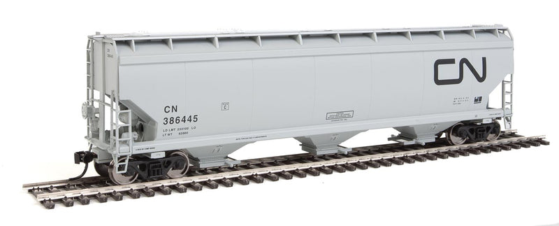 60' NSC 5150 3-Bay Covered Hopper - Ready to Run -- Canadian National #386445 (gray, black; Noodle Logo)-1