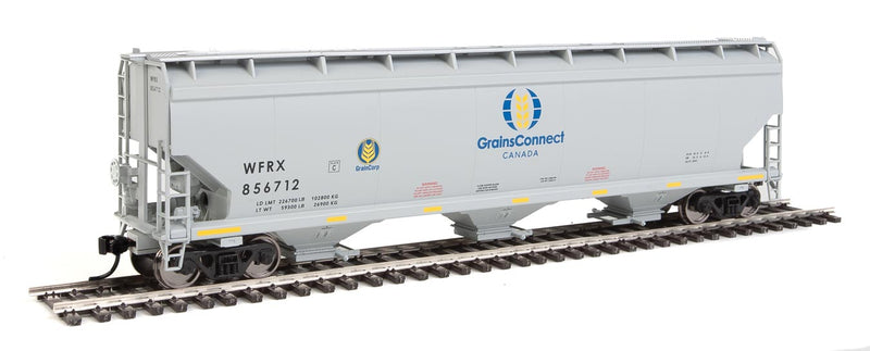 60' NSC 5150 3-Bay Covered Hopper - Ready to Run -- Grain Connect Canada WFRX #856712 (gray, black; Blue & Yellow Logo)-1
