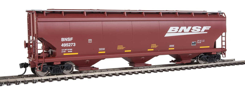 60' NSC 5150 3-Bay Covered Hopper - Ready to Run -- Burlington Northern Santa Fe #495273 (Boxcar Red, white; Wedge Logo)-1