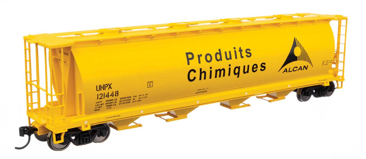 59' Cylindrical Hopper - Ready to Run -- Alcan UNPX #121448 (yellow, black; English & French lettering, round hatches-2