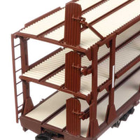 89' Flatcar w/Tri-Level Open Auto Rack - Ready to Run -- Chicago, Burlington & Quincy Rack Trailer-Train Flatcar TTKX #905094 (brown)