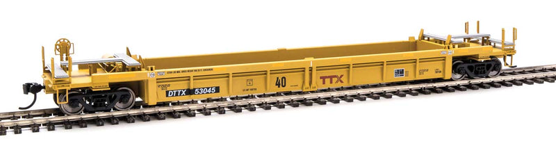 Thrall Rebuilt 40' Well Car - Ready to Run -- Trailer-Train DTTX #53045 (yellow, black; Large Maroon Logo)-1