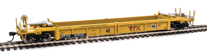 Thrall Rebuilt 40' Well Car - Ready to Run -- TTX DTTX #53349 (yellow, black, large red TTX Forward Thinking logo, yellow-1