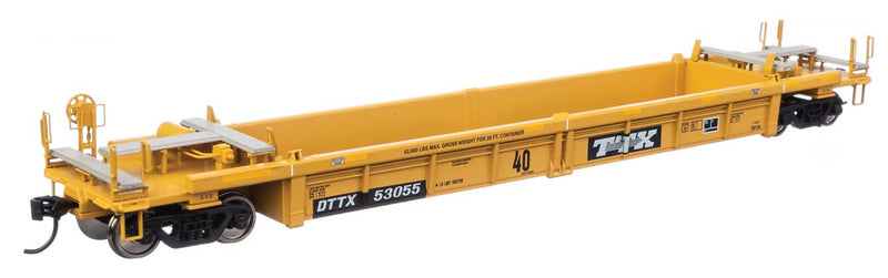 Thrall Rebuilt 40' Well Car - Ready to Run -- TTX DTTX #53055 - small black & white TTX logo w/yellow conspicuity stripes-1