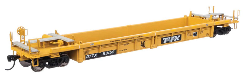 Thrall Rebuilt 40' Well Car - Ready to Run -- TTX DTTX #53153 - small black & white TTX logo w/yellow conspicuity stripes-1