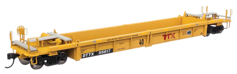 Thrall Rebuilt 40' Well Car - Ready to Run -- TTX DTTX #55617 - red "Forward Thinking" TTX logo w/yellow conspicuity str-1