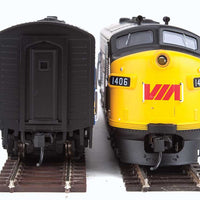 EMD F7 A-B Set - Standard DC -- VIA Rail Canada #1406, 1963 (blue, yellow)