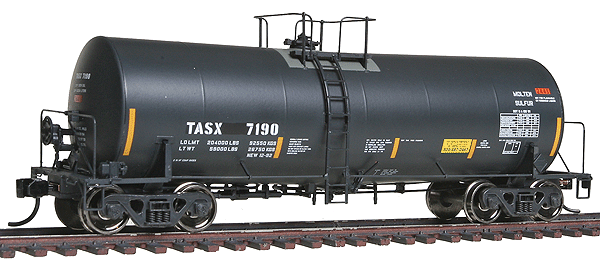 40' Trinity 14,000-Gallon Molten Sulfur Tank Car - Ready to Run -- TransRail Inc. TASX #7190 (black, yellow Conspicuity Marks)