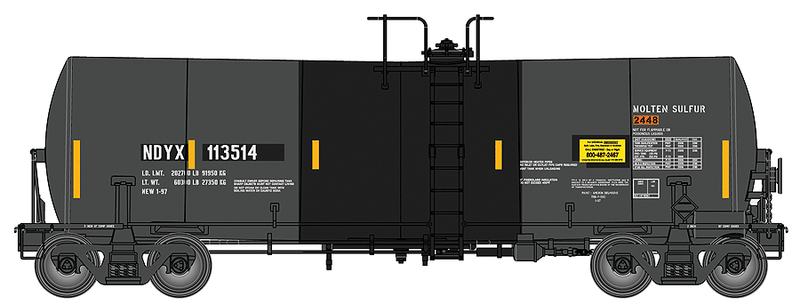 40' Trinity 14,000 Gallon Molten Sulfur Tank Car - Ready to Run -- First Union Rail NDYX #113514 (black, yellow, Sulfor Service)-1