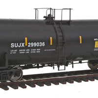 40' Trinity 14,000 Gallon Molten Sulfur Tank Car - Ready to Run -- Sulcom, Inc. SUJX #299036 (black, yellow Conspicuity Marks; Sulfur Service)