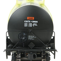 40' Trinity 14,000-Gallon Molten Sulfur Tank Car - Ready to Run -- CGTX #13905 (black, yellow band; Conspicuity Markings)