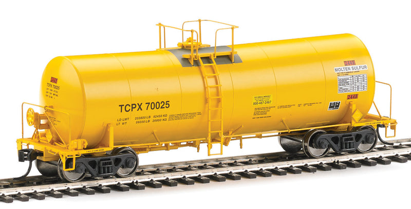 40' Trinity 14,000-Gallon Molten Sulfur Tank Car - Ready to Run -- Trinity Industries Leasing TCPX #70025 (yellow)-1