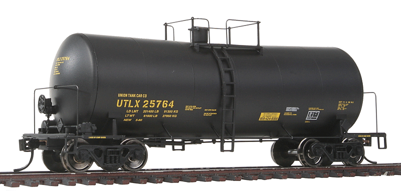 40' UTLX 16,000-Gallon Funnel-Flow Tank Car - Ready to Run -- Union Tank Car UTLX #25764 (black, yellow, Reporting Marks Only)