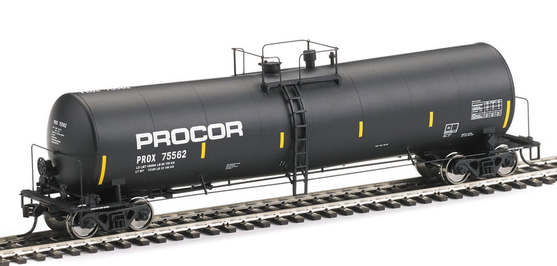 54' 23,000-Gallon Funnel-Flow Tank Car - Ready to Run -- Procor #75562 (black, yellow Conspicuity Markings)-1
