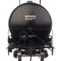 55' Trinity 30,145-Gallon Tank Car - Ready to Run -- Canadian General Transit CGTX #30744 (black, white, yellow conspicuity marks