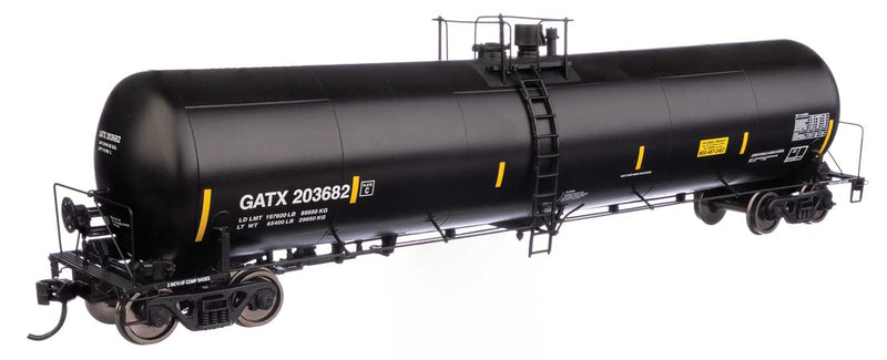55' Trinity 30,145-Gallon Tank Car - Ready to Run -- GATX Corporation GATX #203682 (black, white, yellow conspicuity marks)-1