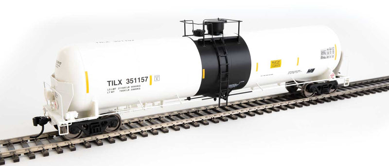 55' Trinity Modified 30,145-Gallon Tank Car - Ready to Run -- Trinity Industries Leasing #351157 (white, black; Yellow Conspicuity Marks)-1