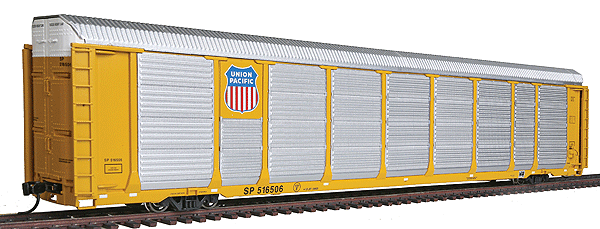 89' Thrall Enclosed Tri-Level Auto Carrier - Ready to Run -- Union Pacific(R) SP(TM) #518506 (yellow)