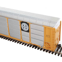 89' Thrall Enclosed Tri-Level Auto Carrier - Ready to Run -- Burlington Northern Santa Fe Rack and Flat #303057 (yellow, Circle-Cross Log
