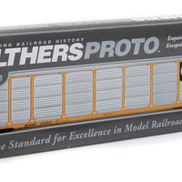 89' Thrall Enclosed Tri-Level Auto Carrier - Ready to Run -- Burlington Northern Santa Fe Rack and Flat #303057 (yellow, Circle-Cross Log