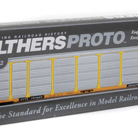 89' Thrall Enclosed Tri-Level Auto Carrier - Ready to Run -- Chicago & North Western(TM) ETTX Flat #701623 (yellow, silver)