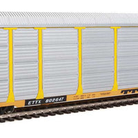 89' Thrall Enclosed Tri-Level Auto Carrier - Ready to Run -- Chicago & North Western(TM) ETTX Flat #802647 (yellow, silver)