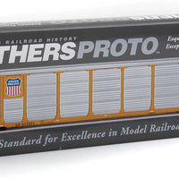 89' Thrall Enclosed Tri-Level Auto Carrier - Ready to Run -- Union Pacific(R) Rack, Flat SP(TM) #517378 (yellow, silver, Shield Logo)