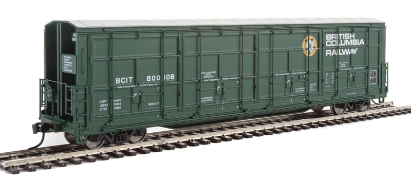 56' Thrall All-Door Boxcar - Ready to Run -- British Columbia BCIT #800108 (green, white, yellow; Dogwood Logo)-1