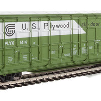 56' Thrall All-Door Boxcar - Ready to Run -- US Plywood #1414 (green, white)