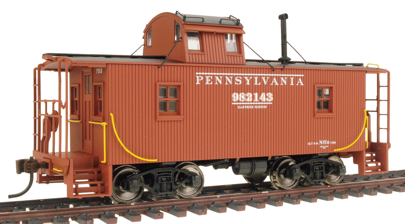PRR N6B Wood Cabin Car (Caboose) w/Offset Cupola - Ready to Run -- Pennsylvania #982143 (Tuscan, black w/Modified Block lettering & bars)-1