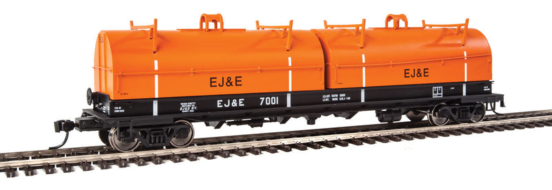 50' Evans Cushion Coil Car - Ready to Run -- Elgin, Joliet & Eastern #7001 - Round Hoods (black, orange, white)-1