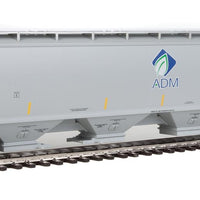 67' Trinity 6351 4-Bay Covered Hopper - Ready to Run -- Archer-Daniels-Midland #63385 (gray, Leaf Logo, Yellow Conspicuity Stripes)
