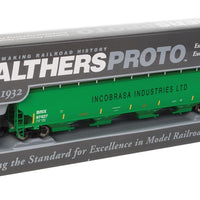 67' Trinity 6351 4-Bay Covered Hopper - Ready to Run -- Incobrasa Industries Limited BRIX #97427 (green, yellow conspicuity stripes)