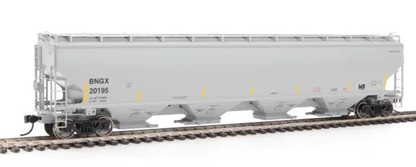 67' Trinity 6351 4-Bay Covered Hopper - Ready to Run -- Bunge Corporation BNGX #20195 (gray, Yellow Conspicuity Stripes)-1