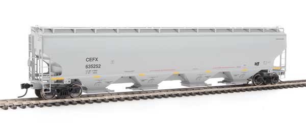 67' Trinity 6351 4-Bay Covered Hopper - Ready to Run -- CIT Group-Capital Finance, Inc. CEFX #635252 (gray, Yellow Conspicuity Strip-1