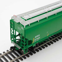 67' Trinity 6351 4-Bay Covered Hopper - Ready to Run -- Incobrasa Industries Limited BRIX #97468 (green, yellow conspicuity stripes)