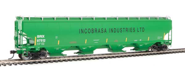 67' Trinity 6351 4-Bay Covered Hopper - Ready to Run -- Incobrasa Industries Limited BRIX #97512 (green, yellow conspicuity stripes)-1