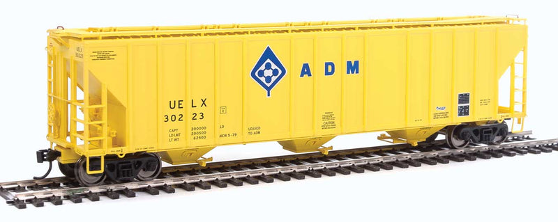 55' Evans 4780 Cubic Foot 3-Bay Covered Hopper - Ready To Run -- Archer-Daniels-Midland UELX #30223 (yellow, blue; Molecule Logo)-1