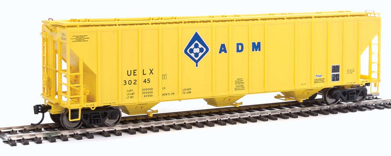 55' Evans 4780 Cubic Foot 3-Bay Covered Hopper - Ready To Run -- Archer-Daniels-Midland UELX #30245 (yellow, blue; Molecule Logo)-1