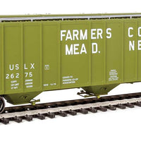 55' Evans 4780 Cubic Foot 3-Bay Covered Hopper - Ready To Run -- Farmers Co-op Association USLX #26275 (Mead, Nebraska; green, white)