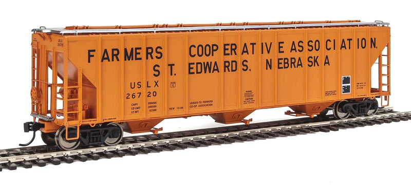 55' Evans 4780 Covered Hopper - Ready To Run -- Farmers Co-op Association USLX #26720 (St. Edwards, Nebraska; orange, black)-1