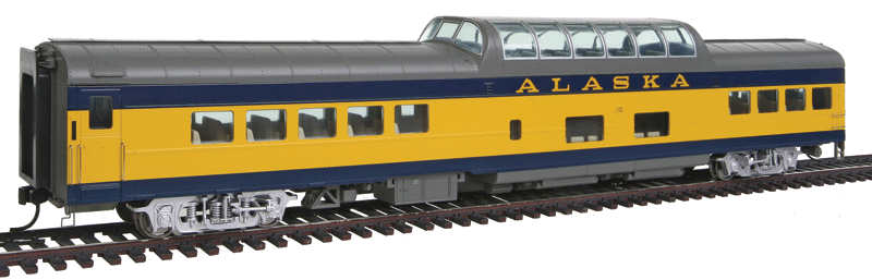 85' ACF Dome Coach - Lighted - Ready To Run -- Alaska Railroad (1971 Scheme, blue, yellow)
