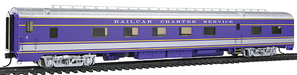 85' Pullman-Standard Club Lounge Lighted - Ready to Run -- Railcar Charter Service (purple, silver)