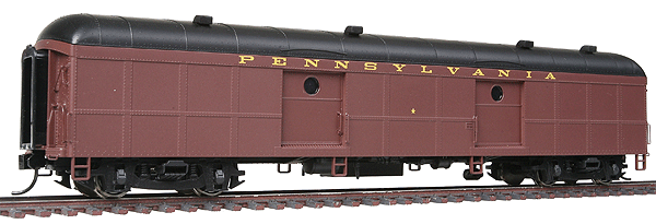 Pennsylvania Class B60b Baggage Car w/Porthole Window Doors - Ready to Run -- Pennsylvania Railroad (2/54-9/62 Scheme, Tuscan, black, Messenger Car Star)