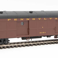 60' Pennsylvania Class B60b Baggage Car w/Standard Doors -- Pennsylvania Railroad #9353 (2/54-9/62 Scheme; Tuscan, black; Messenger Star